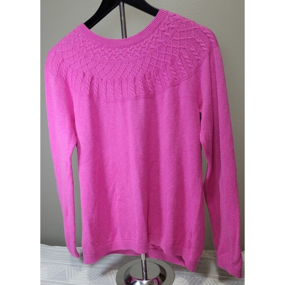 Talbots Cotton Cashmere Cable Yoke Sweater – Size M Bright Pink - Picture 1 of 8